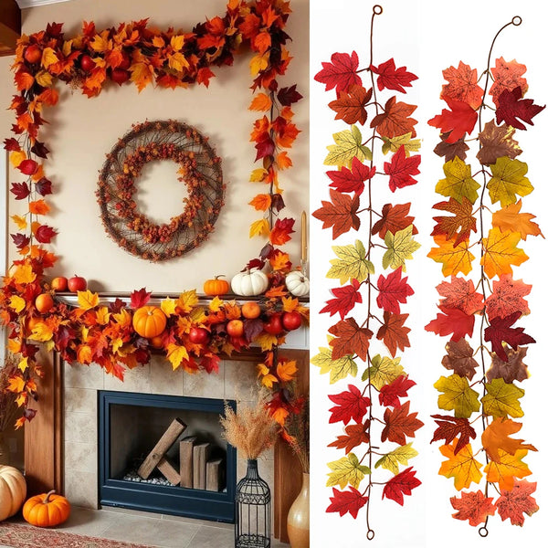 Thanksgiving Decorations Fall Maple Vine Garland Artificial Autumn Fall Foliage Garland Wedding Fireplace Decor Halloween Party