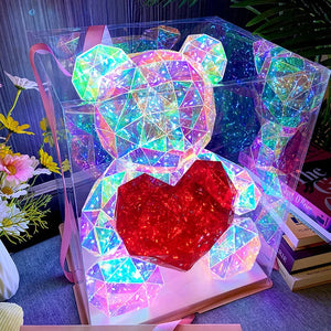 Red Teddy Bear Doll Gift Lamp Colorful Sparkling Romantic Surprise