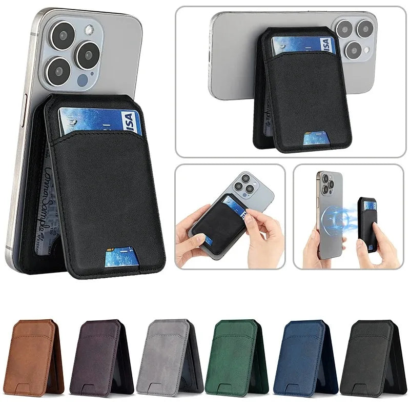 MagSafe PU Leather Wallet with Stand – Card Holder for iPhone 12–17 Pro Max